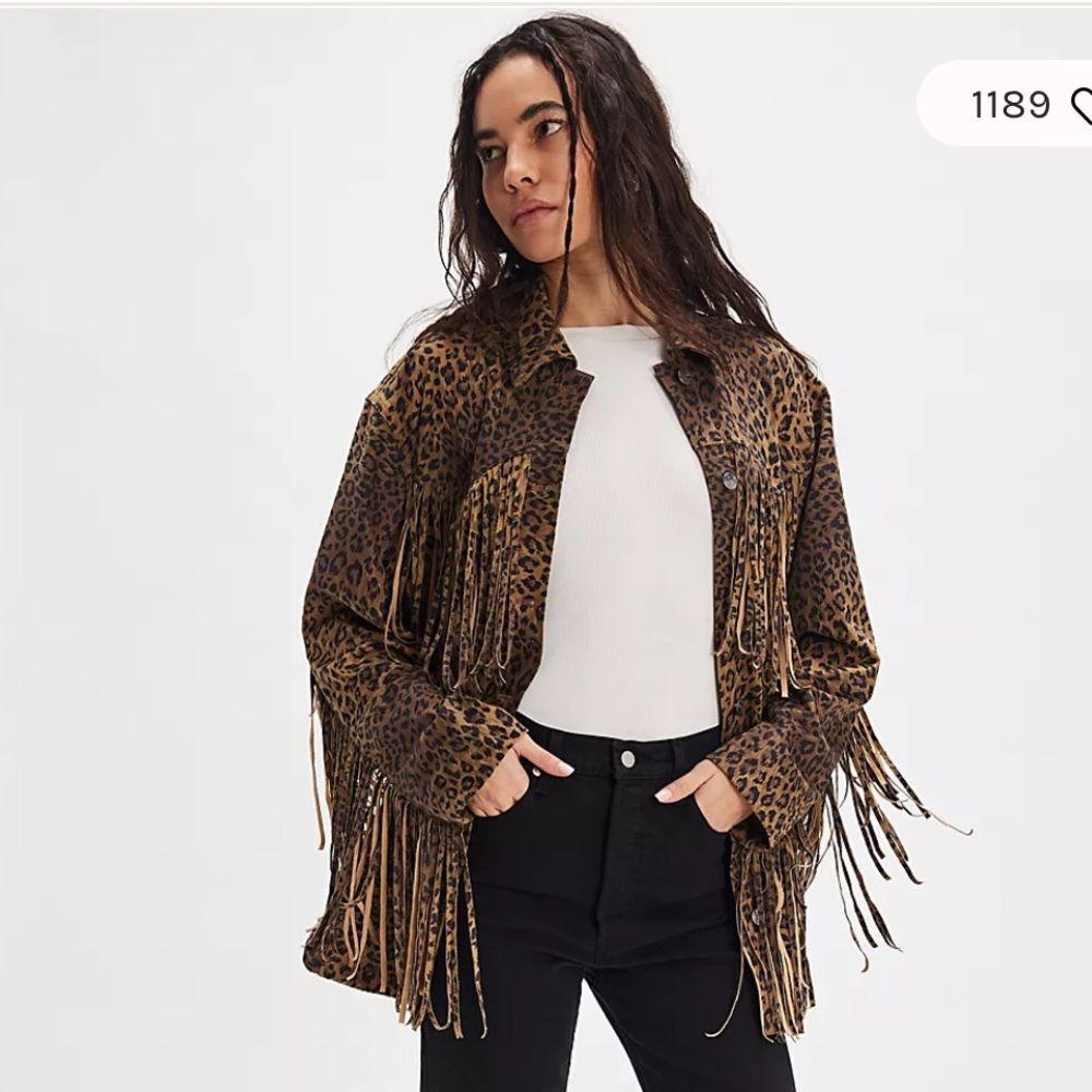 We The Free Fringe Out Vegan Suede Animal Print Jacket - Picture 3 of 7
